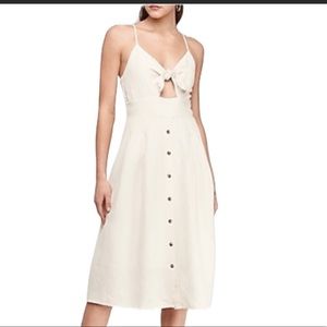 Express Linen Blend Button Tie Midi Plus XL Dress